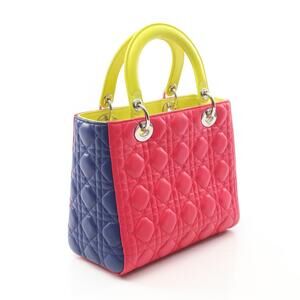 Dior Yellow Leather Cannage Blue Lady Handbag Pink